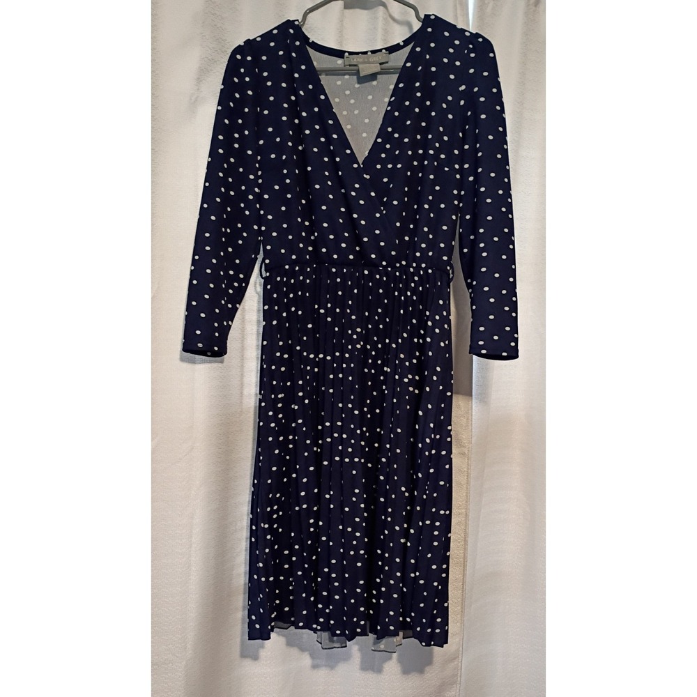 Lark & Grey Polka Dot Pleated Midi Swing Dress Rockabilly,Sz PM,‎ Blue and White